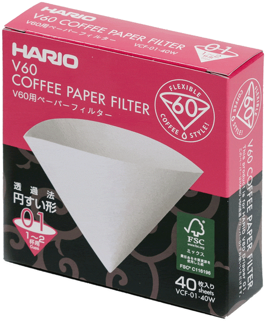 Hario Filters V60-01, White (40 pack)